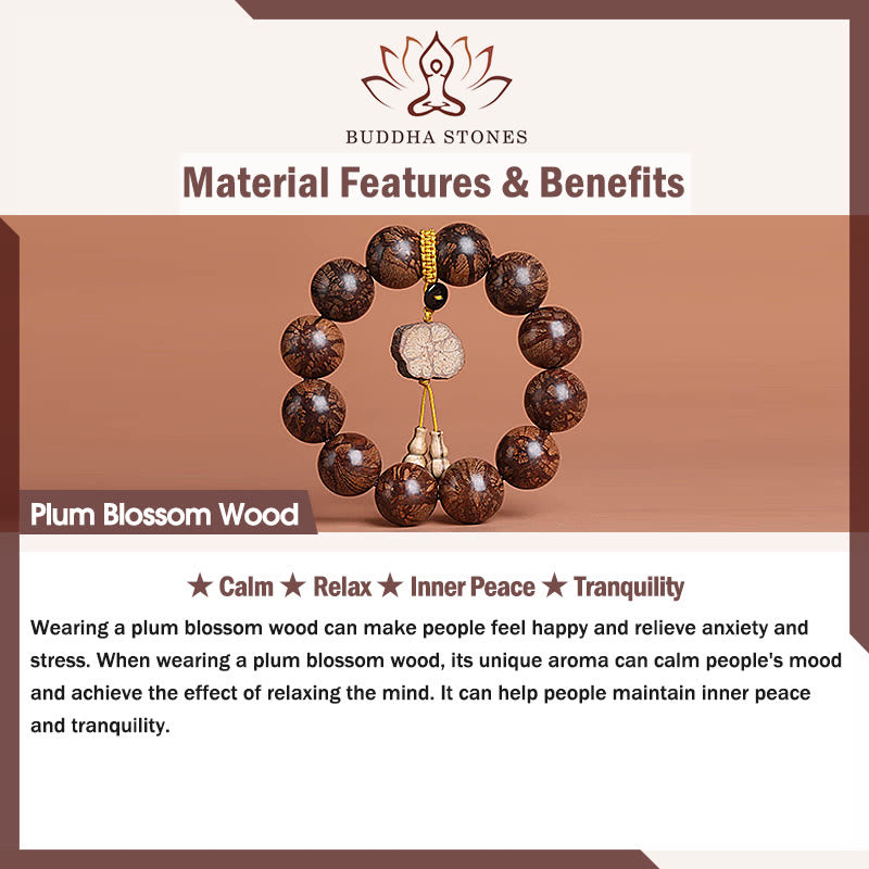 Pulsera de Madera de Flor de Ciruelo de Buddha Stones para la Paz Interior