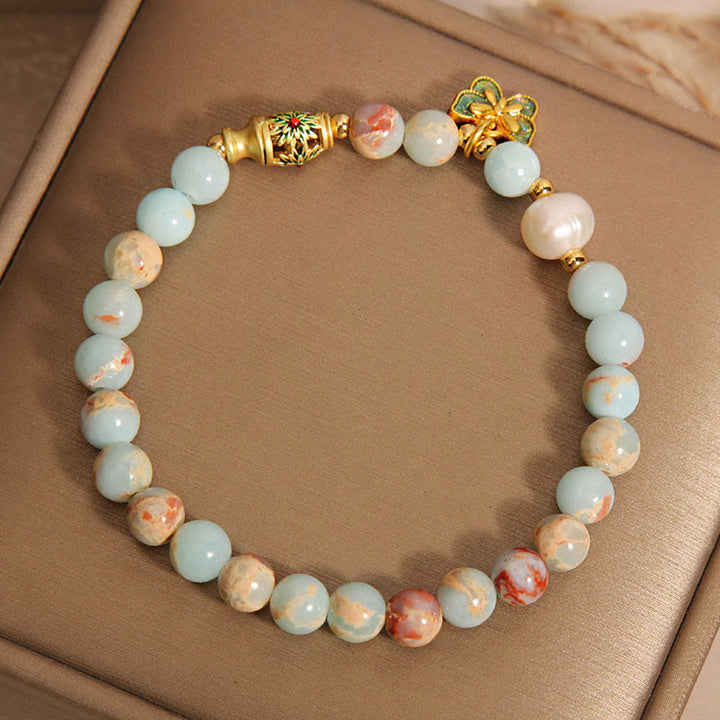 Pulsera de Riqueza con Piedras de Buda, Piedra de Shoushan, Perla, y Mariposa