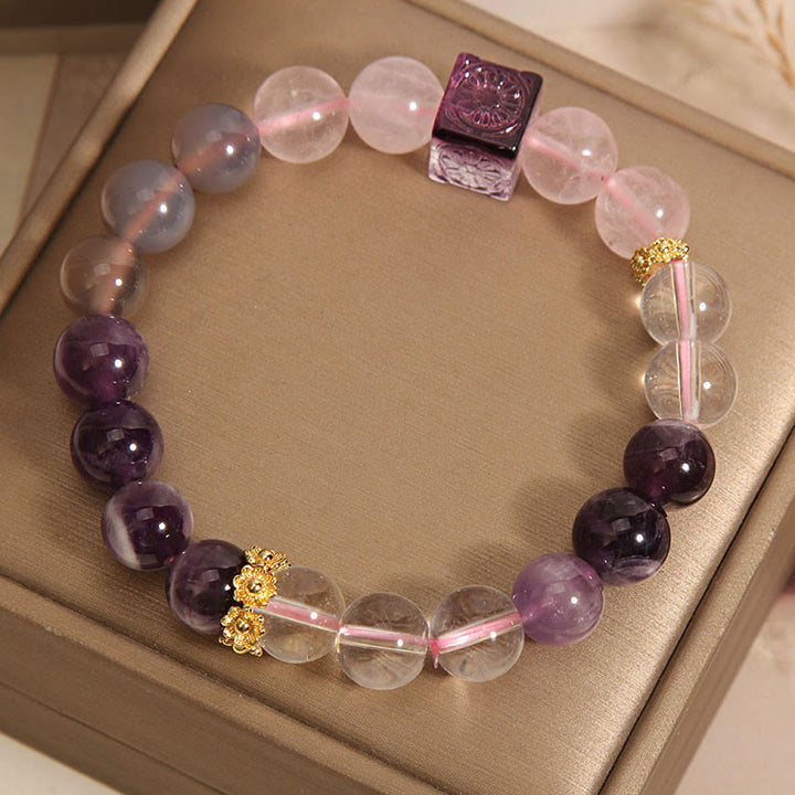 Pulsera de Piedras de Buda Amatista Natural Cuarzo Rosa Paz Interior y Sanación