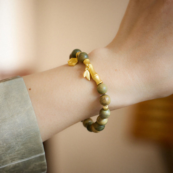 Buda Piedras Sándalo Verde Carácter Fu Pulsera Relajante de Bambú