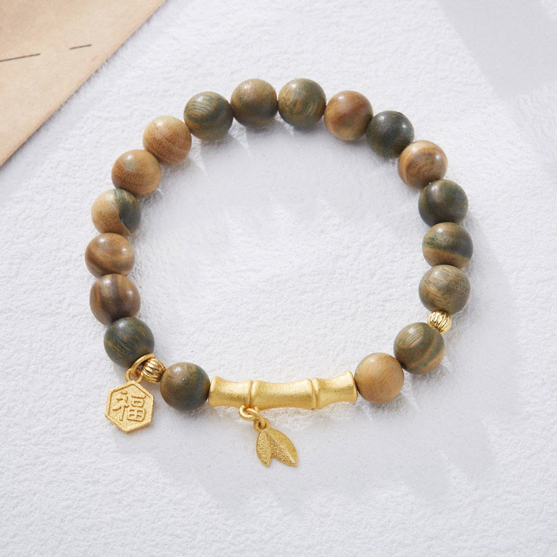 Buda Piedras Sándalo Verde Carácter Fu Pulsera Relajante de Bambú