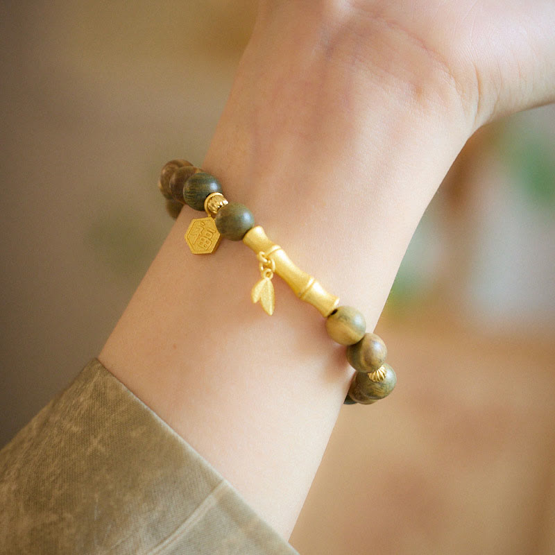 Buda Piedras Sándalo Verde Carácter Fu Pulsera Relajante de Bambú