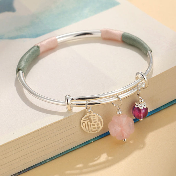 Buda Piedras Cristal Rosa Paz Broche de la Suerte Flor Pulsera de Amor Brazalete - Flor de cristal rosa (Diámetro interior: 56-60 mm) - image 11