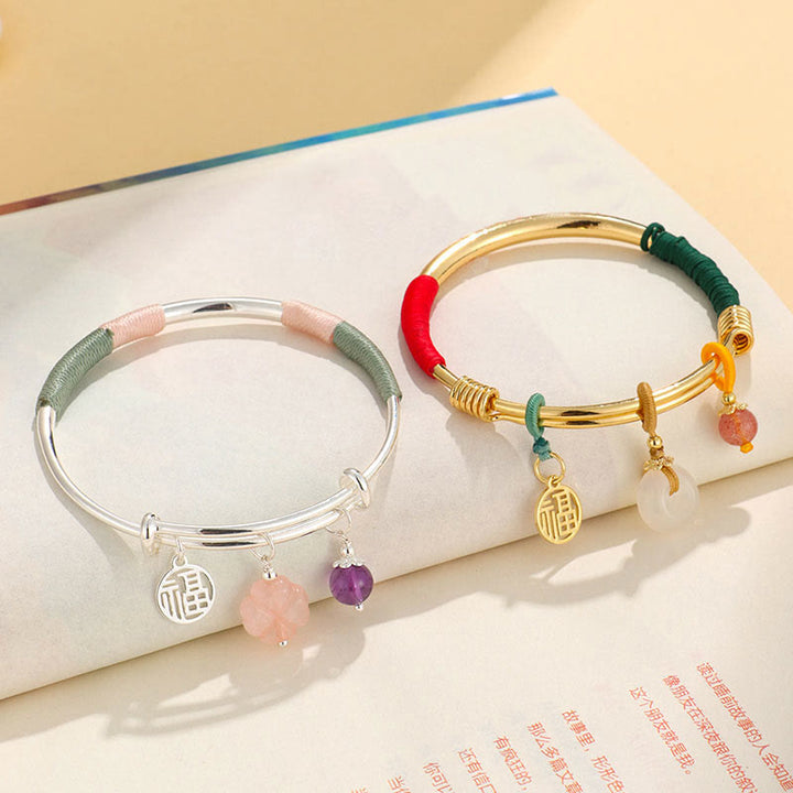 Buda Piedras Cristal Rosa Paz Broche de la Suerte Flor Pulsera de Amor Brazalete