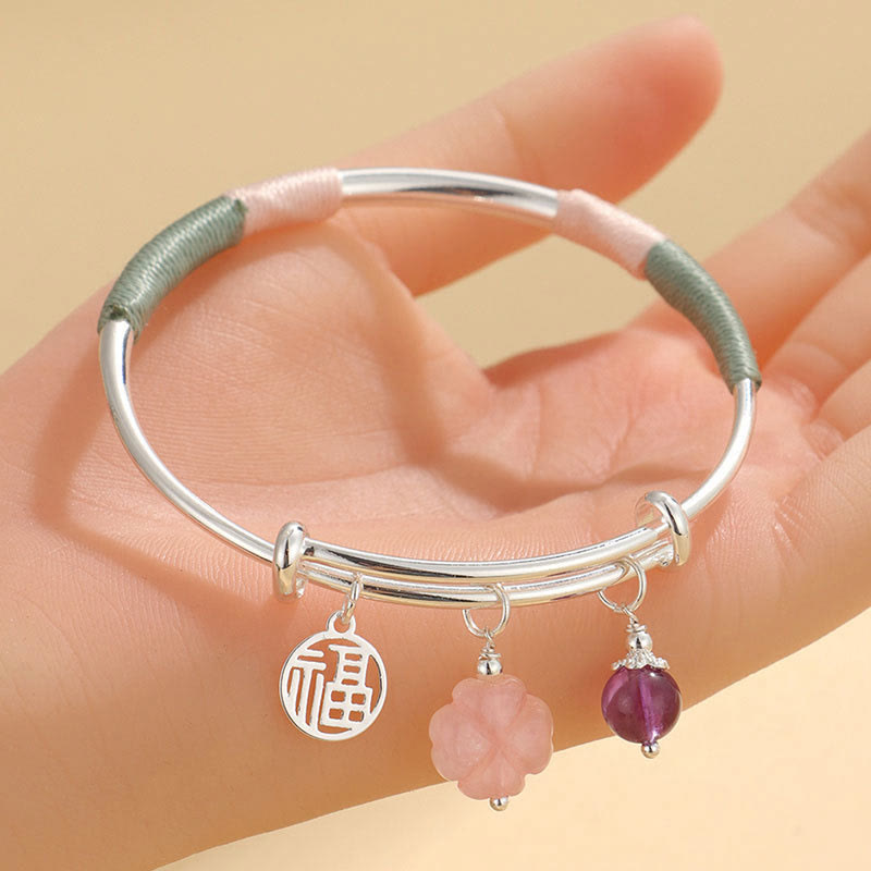 Buda Piedras Cristal Rosa Paz Broche de la Suerte Flor Pulsera de Amor Brazalete