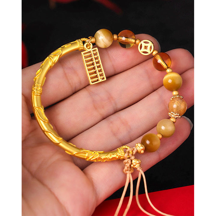 Buda Piedras Ojo de Tigre Natural Citrino Abaco Encanto Pulsera de Protección
