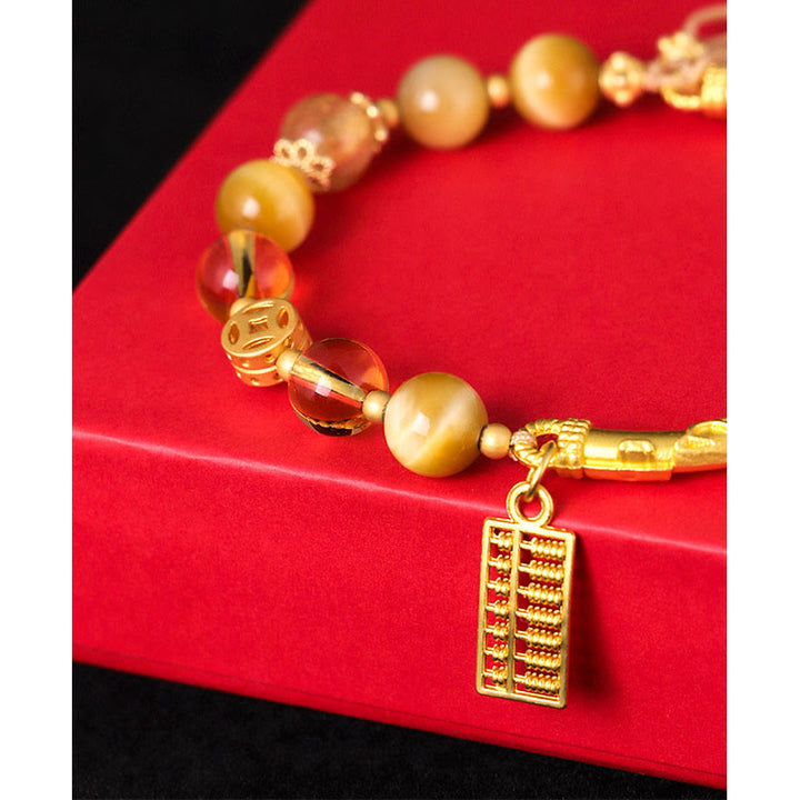 Buda Piedras Ojo de Tigre Natural Citrino Abaco Encanto Pulsera de Protección