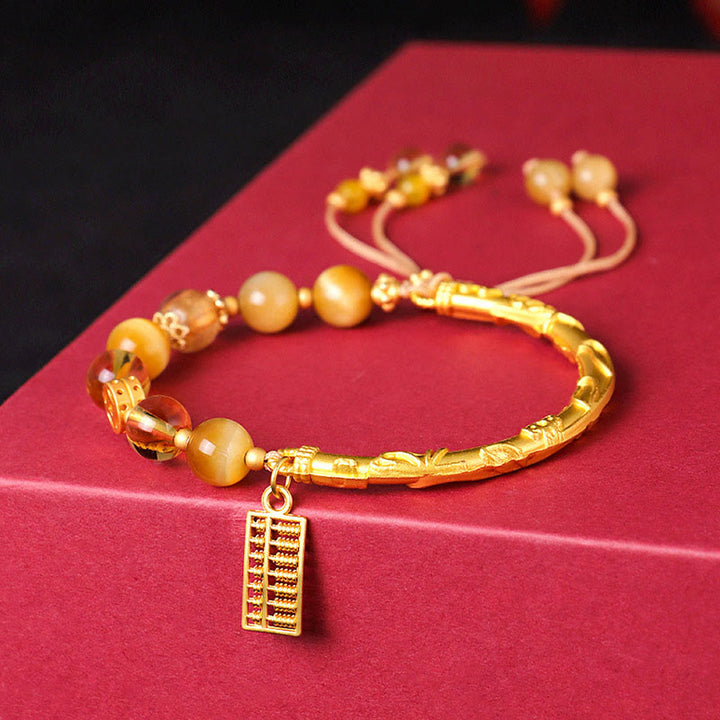 Buda Piedras Ojo de Tigre Natural Citrino Abaco Encanto Pulsera de Protección