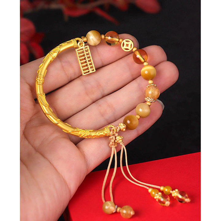 Buda Piedras Ojo de Tigre Natural Citrino Abaco Encanto Pulsera de Protección