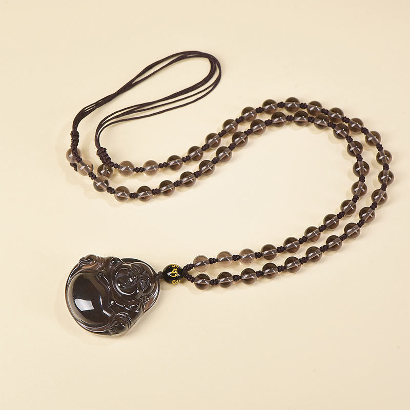 Buda Piedras Natural Obsidiana Negra Hielo Obsidiana Buda Risueño Colgante de Purificación Collar