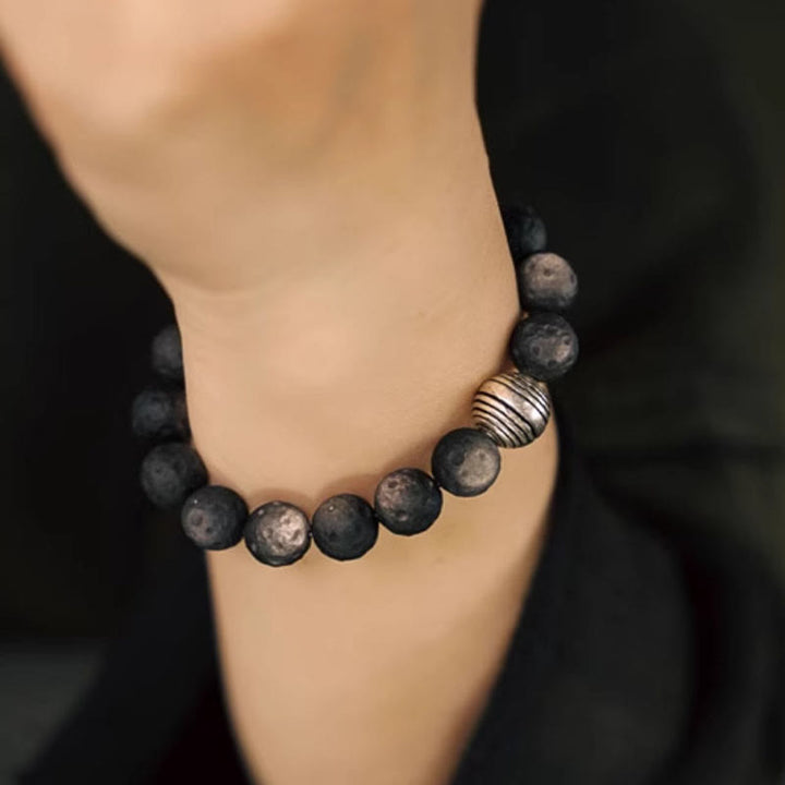 Pulsera de protección con piedras de Buda, obsidiana con brillo plateado natural y meteorito lunar.