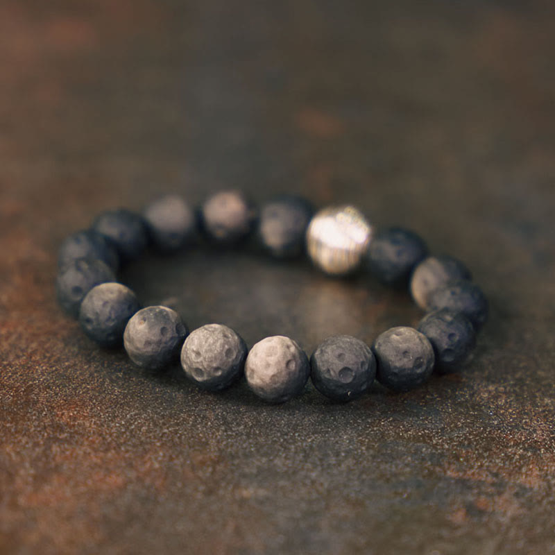 Pulsera de protección con piedras de Buda, obsidiana con brillo plateado natural y meteorito lunar.