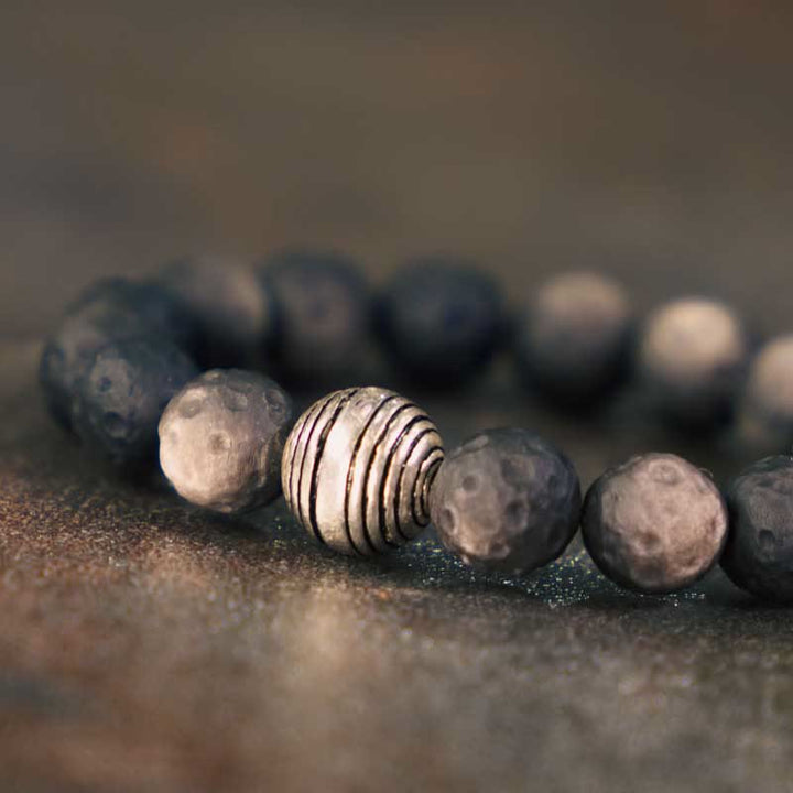Pulsera de protección con piedras de Buda, obsidiana con brillo plateado natural y meteorito lunar.