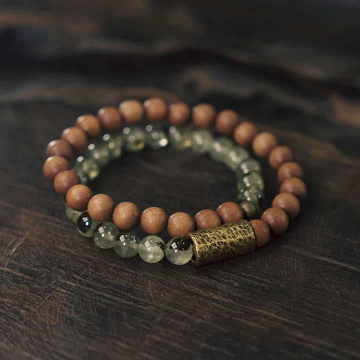 Buda Piedras Cuarzo Rutilado Verde Sándalo Natural Pulsera de Purificación
