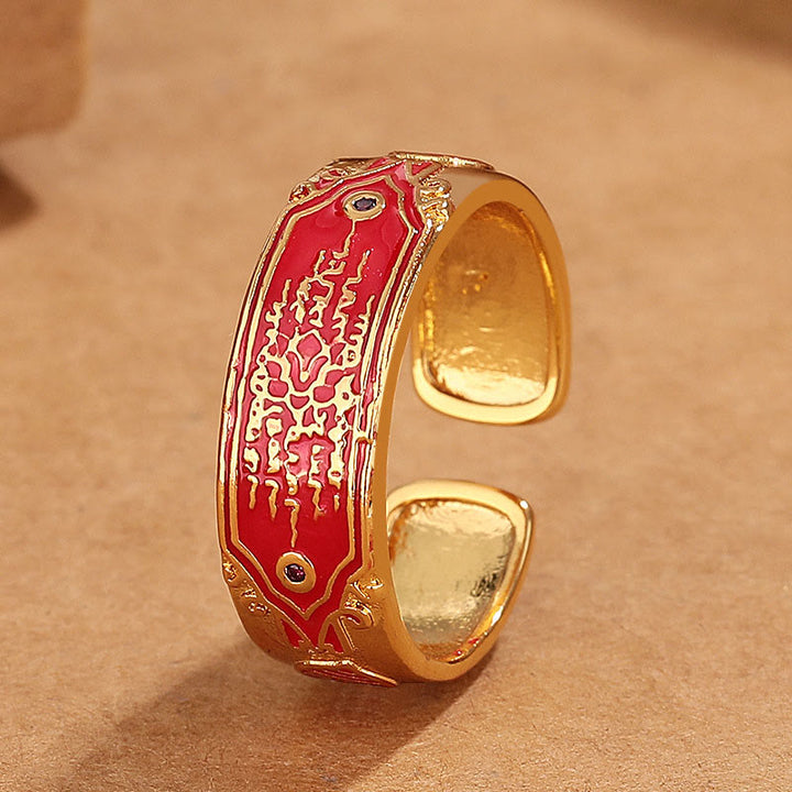 Anillo de curación de cobre con cinco escrituras de piedras de Buda