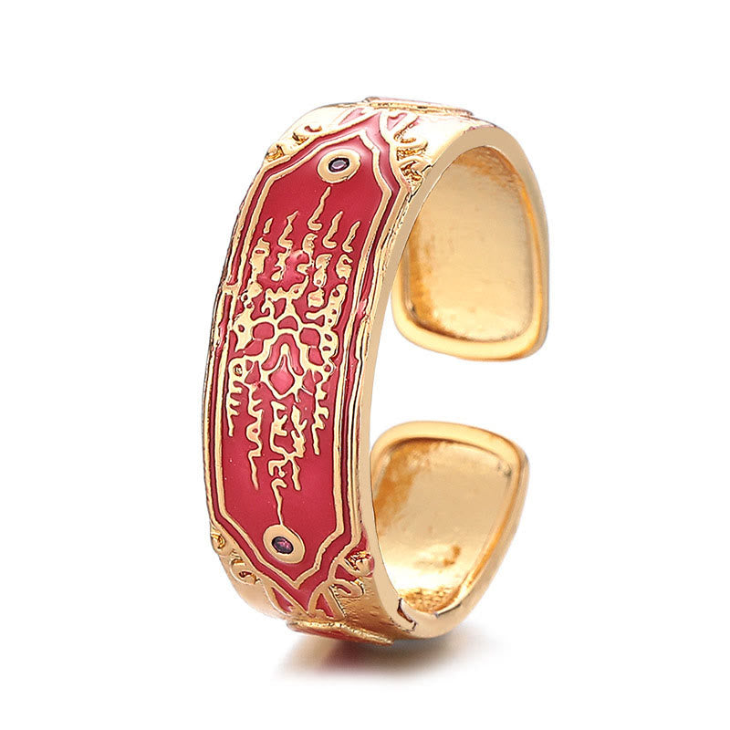 Anillo de curación de cobre con cinco escrituras de piedras de Buda