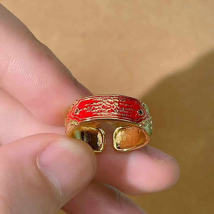 Anillo de curación de cobre con cinco escrituras de piedras de Buda