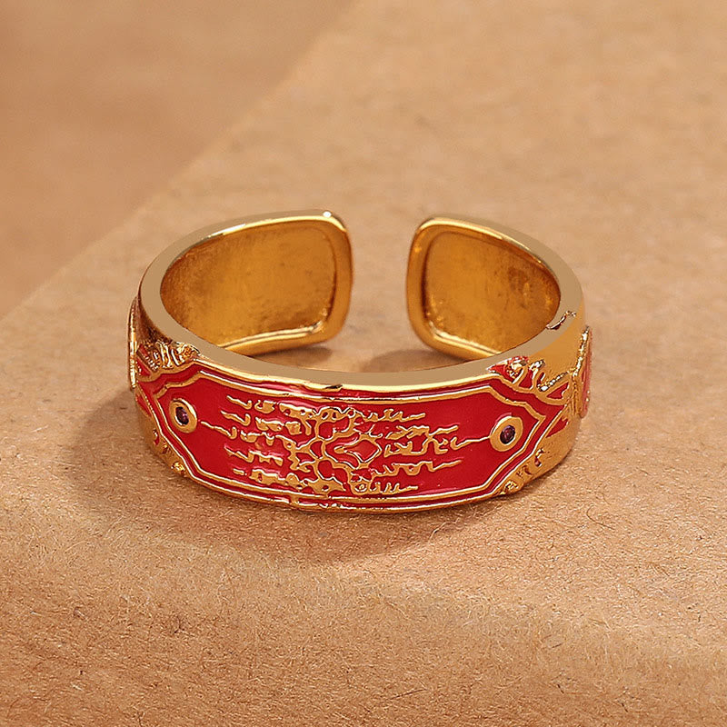 Anillo de curación de cobre con cinco escrituras de piedras de Buda