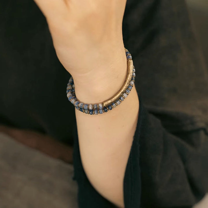 Pulsera de Armonía y Sabiduría con Piedras de Buda de Sodalita, Jaspe Imagen y Punto Verde