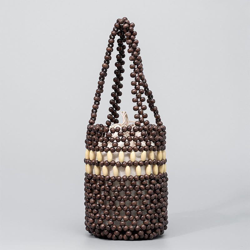 Bolso de cuentas de madera portátil tejido a mano de piedras de Buda