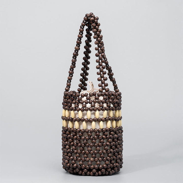 Bolso de cuentas de madera portátil tejido a mano de piedras de Buda