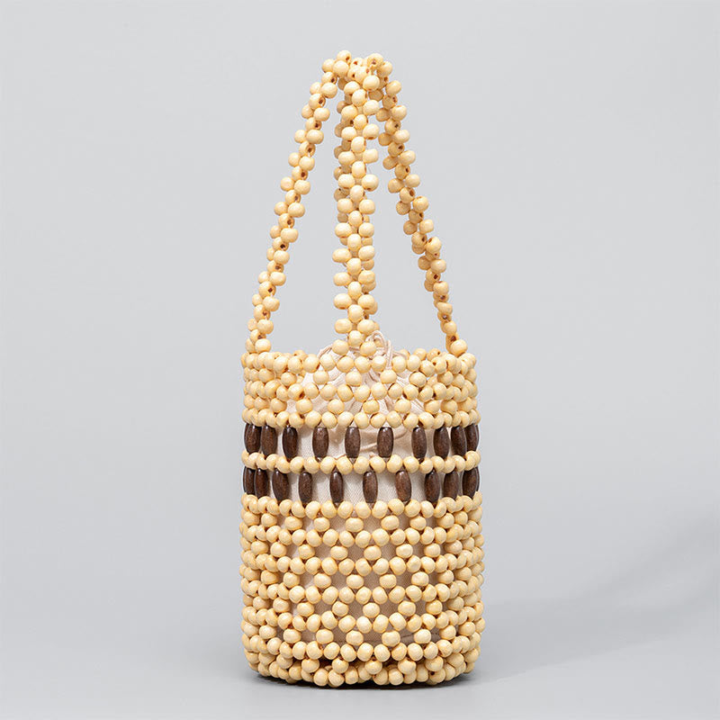 Bolso de cuentas de madera portátil tejido a mano de piedras de Buda