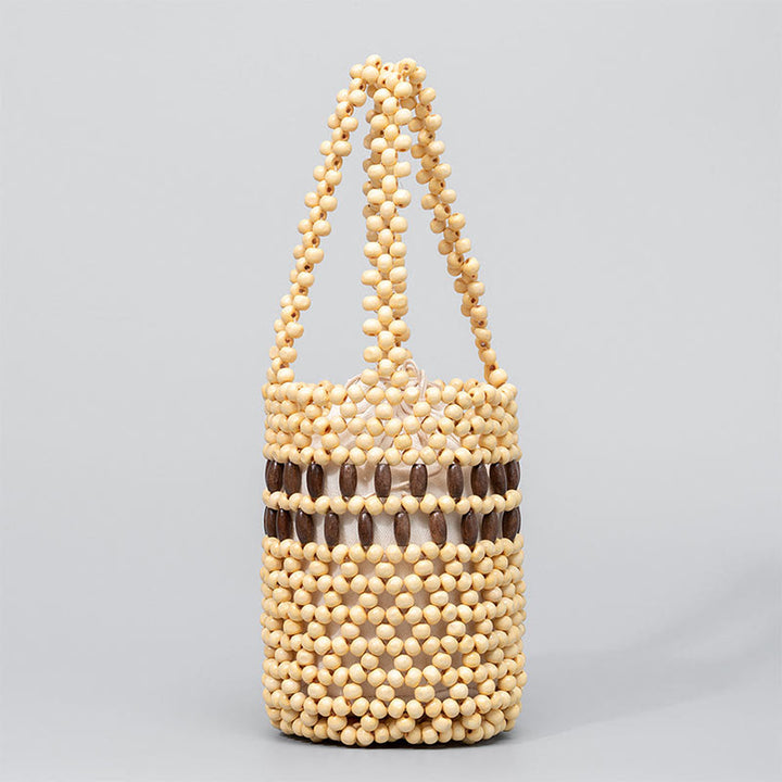 Bolso de cuentas de madera portátil tejido a mano de piedras de Buda