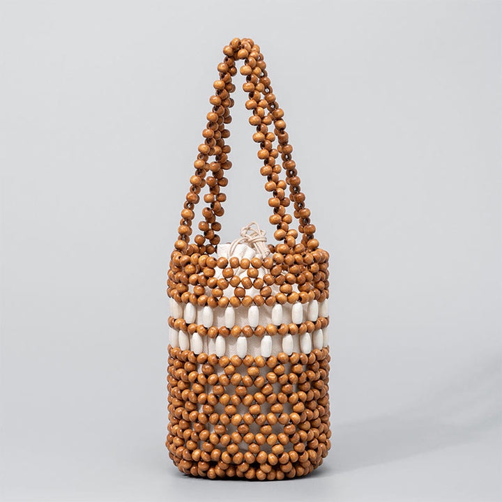 Bolso de cuentas de madera portátil tejido a mano de piedras de Buda