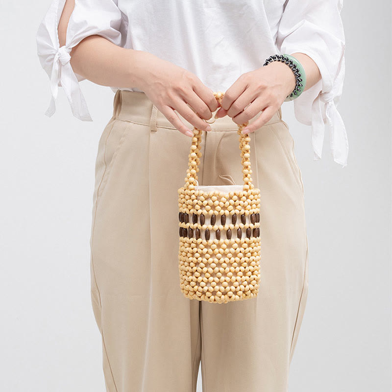 Bolso de cuentas de madera portátil tejido a mano de piedras de Buda