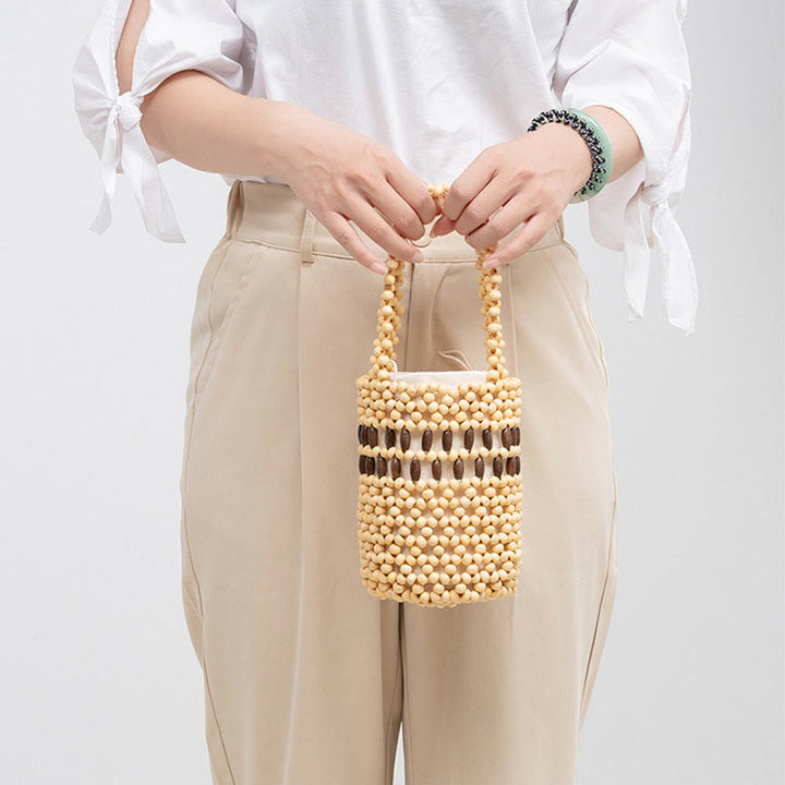 Bolso de cuentas de madera portátil tejido a mano de piedras de Buda