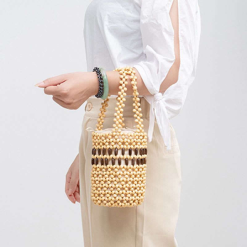 Bolso de cuentas de madera portátil tejido a mano de piedras de Buda