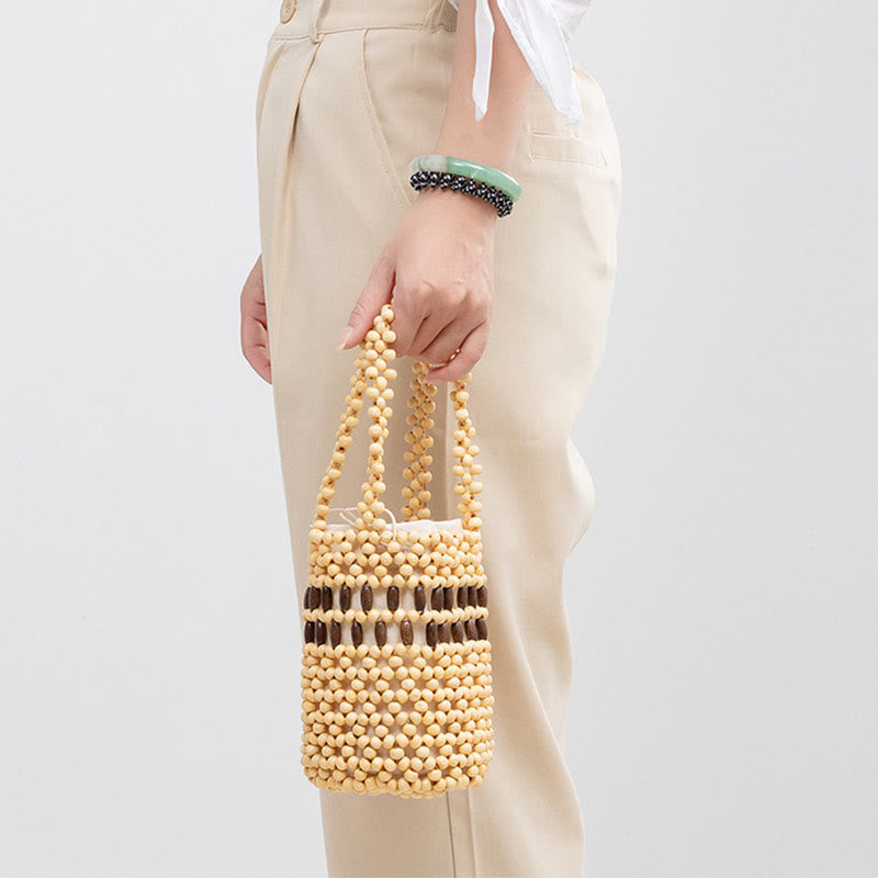 Bolso de cuentas de madera portátil tejido a mano de piedras de Buda