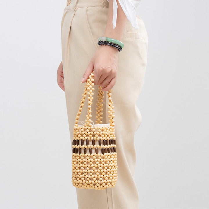 Bolso de cuentas de madera portátil tejido a mano de piedras de Buda