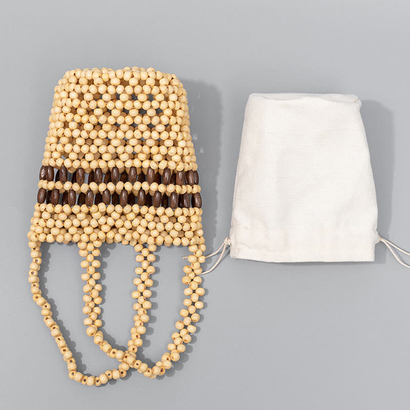 Bolso de cuentas de madera portátil tejido a mano de piedras de Buda