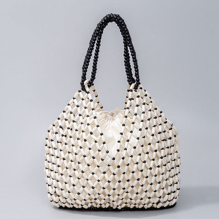Bolso de hombro de cuentas de madera tejidas a mano con piedras de Buda