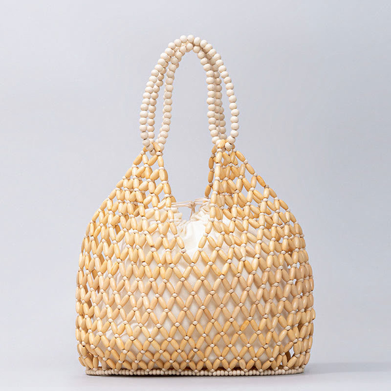 Bolso de hombro de cuentas de madera tejidas a mano con piedras de Buda