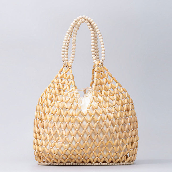 Bolso de hombro de cuentas de madera tejidas a mano con piedras de Buda
