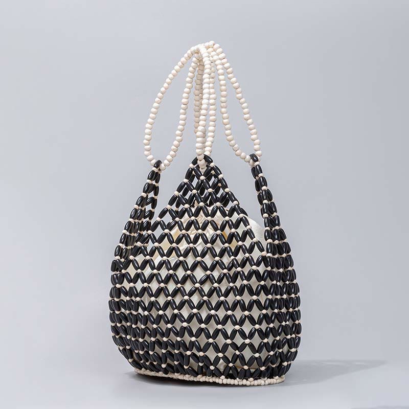 Bolso de hombro de cuentas de madera tejidas a mano con piedras de Buda