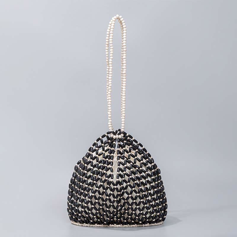 Bolso de hombro de cuentas de madera tejidas a mano con piedras de Buda