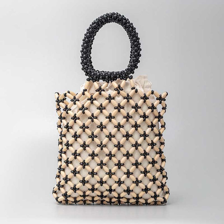 Bolso de Mano con Piedras de Buda, Cuentas de Madera Tejidas a Mano en Forma de Rombo