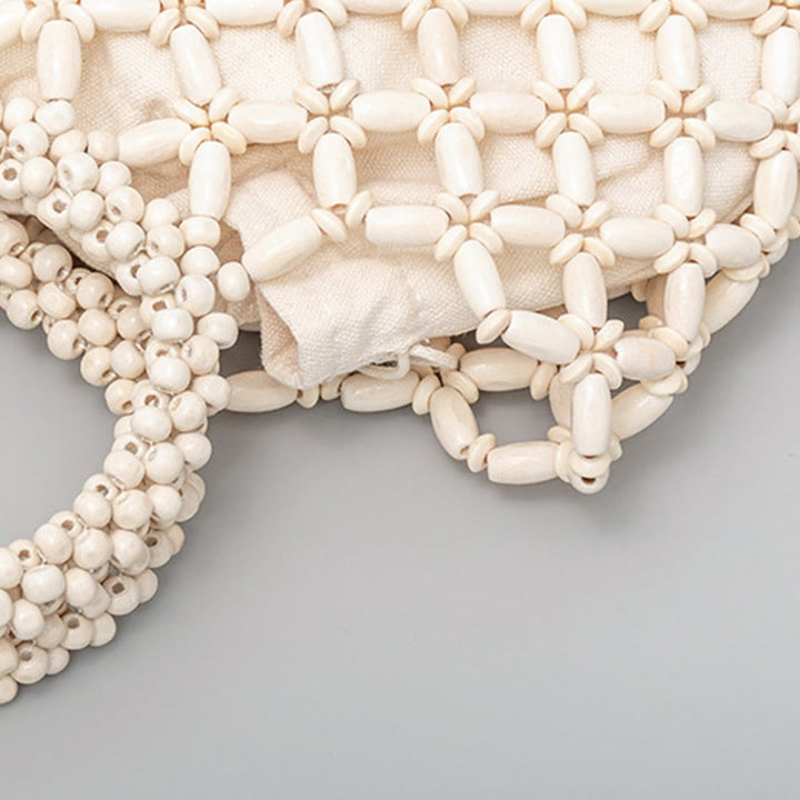 Bolso de Mano con Piedras de Buda, Cuentas de Madera Tejidas a Mano en Forma de Rombo