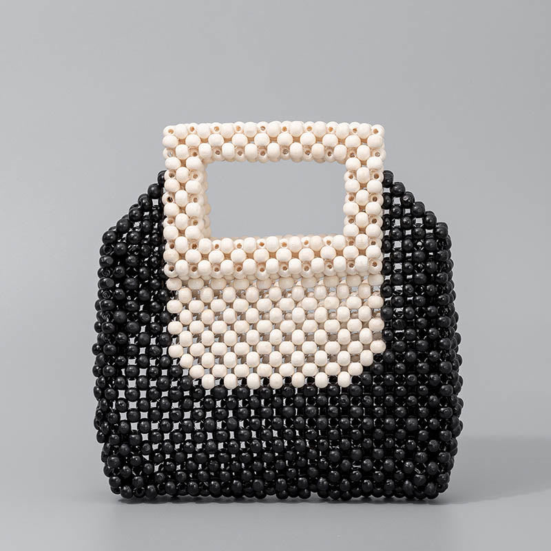 Bolso cuadrado tejido a mano con cuentas de madera y piedras de Buda