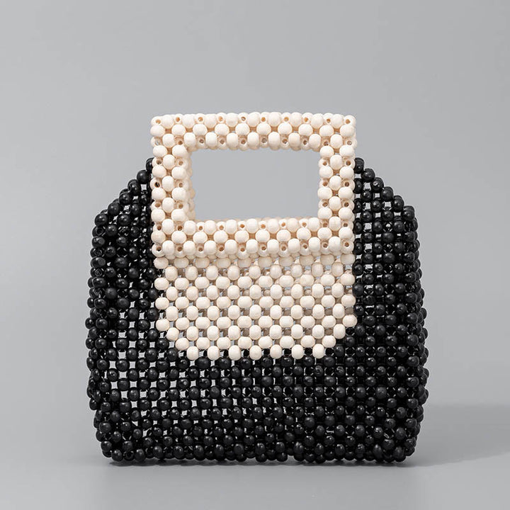 Bolso cuadrado tejido a mano con cuentas de madera y piedras de Buda