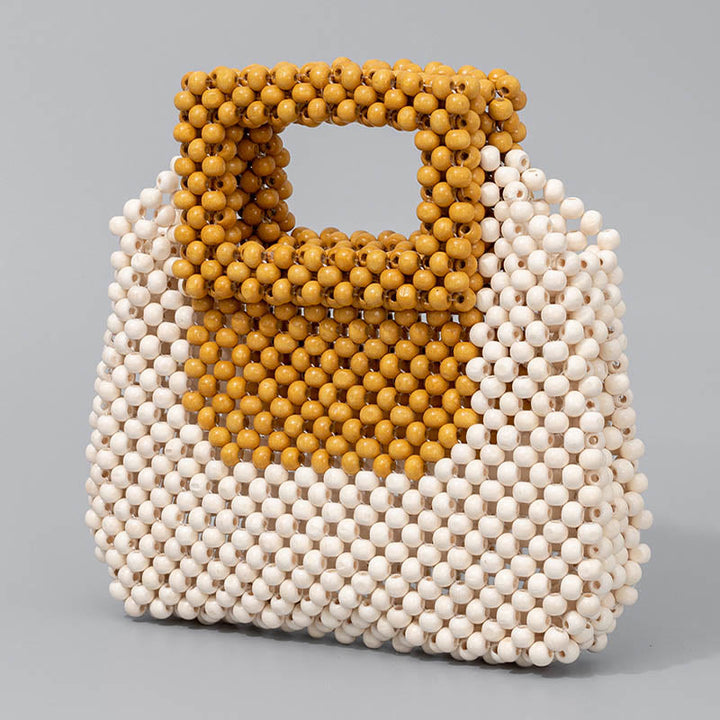 Bolso cuadrado tejido a mano con cuentas de madera y piedras de Buda