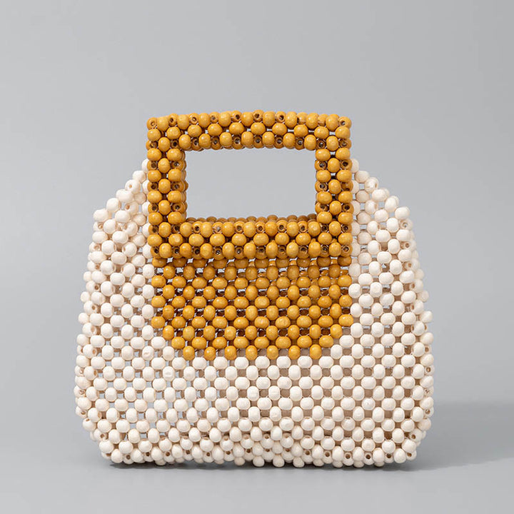 Bolso cuadrado tejido a mano con cuentas de madera y piedras de Buda