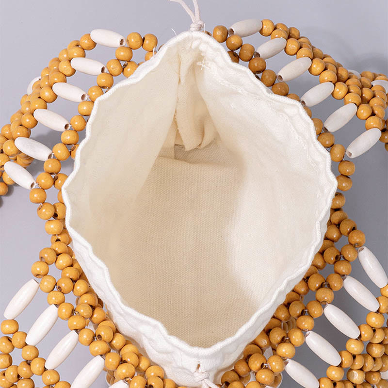 Bolso de hombro de cuentas de madera redondas hechas a mano con piedras de Buda
