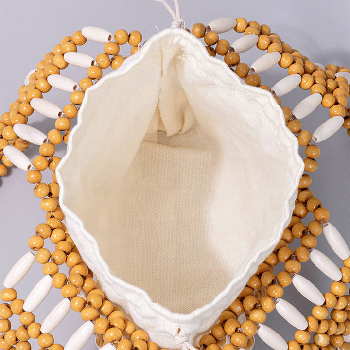 Bolso de hombro de cuentas de madera redondas hechas a mano con piedras de Buda