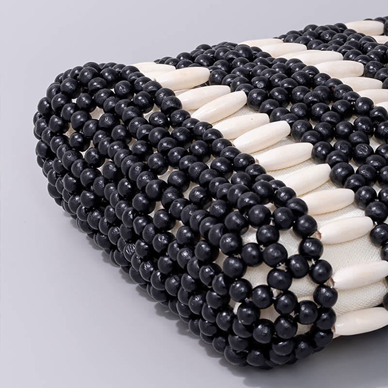 Bolso de hombro de cuentas de madera redondas hechas a mano con piedras de Buda
