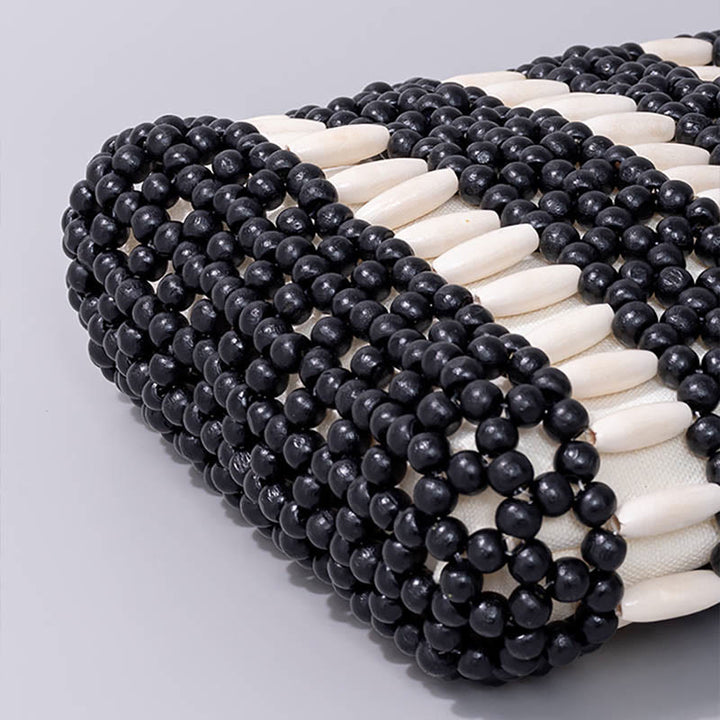 Bolso de hombro de cuentas de madera redondas hechas a mano con piedras de Buda