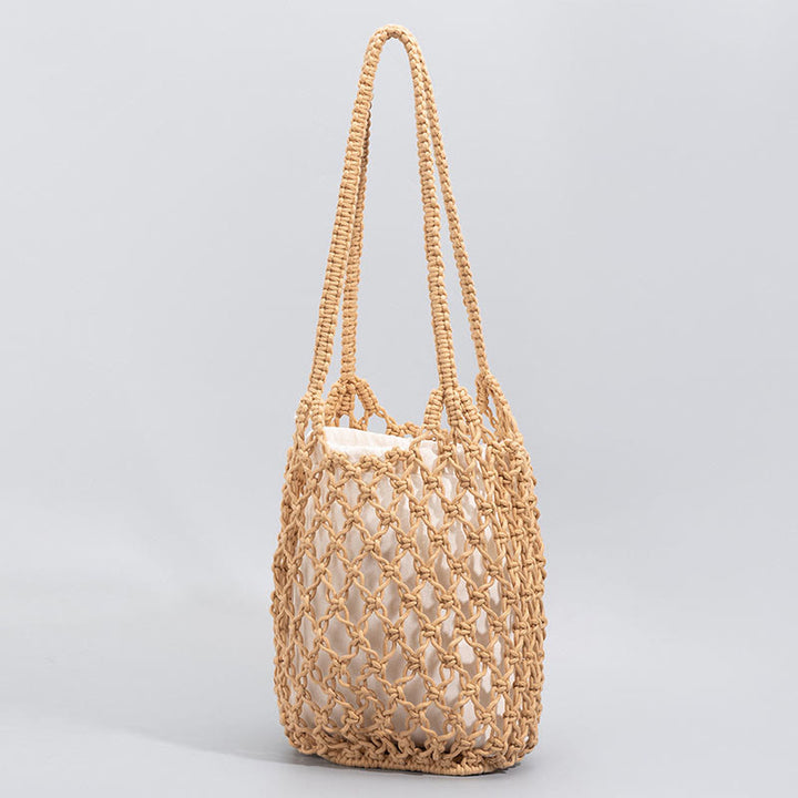 Bolso de hombro de hilo de algodón tejido a mano con piedras de Buda